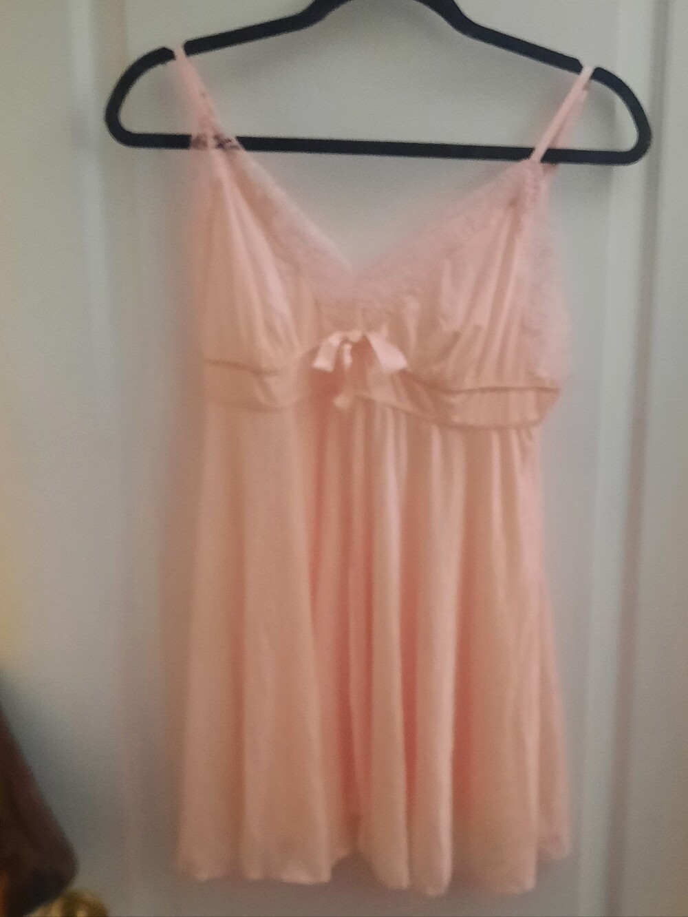 La Vie En Rose Peach Lace-Trim Babydoll Chemise